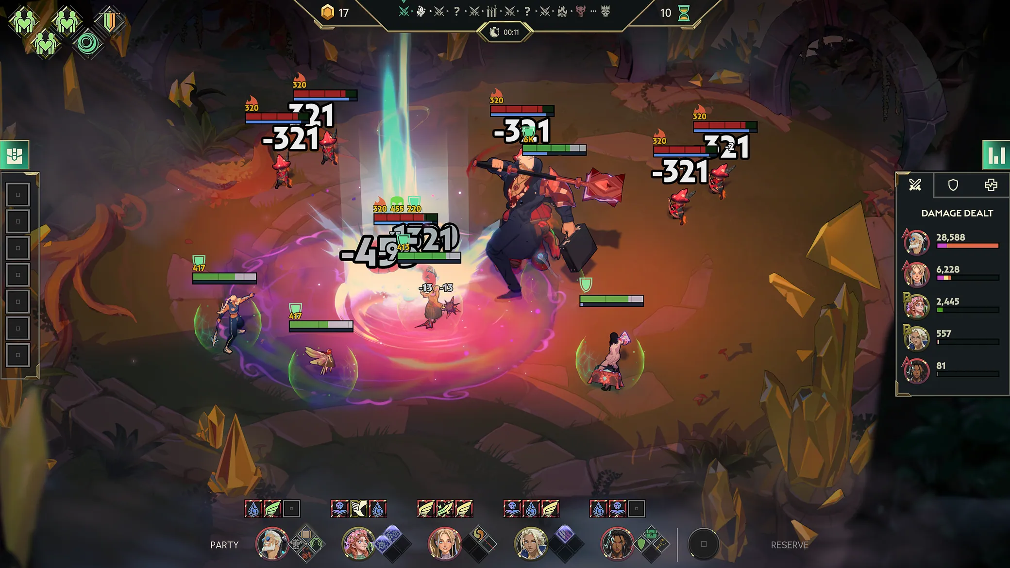 Autobattle combat with damage numbers